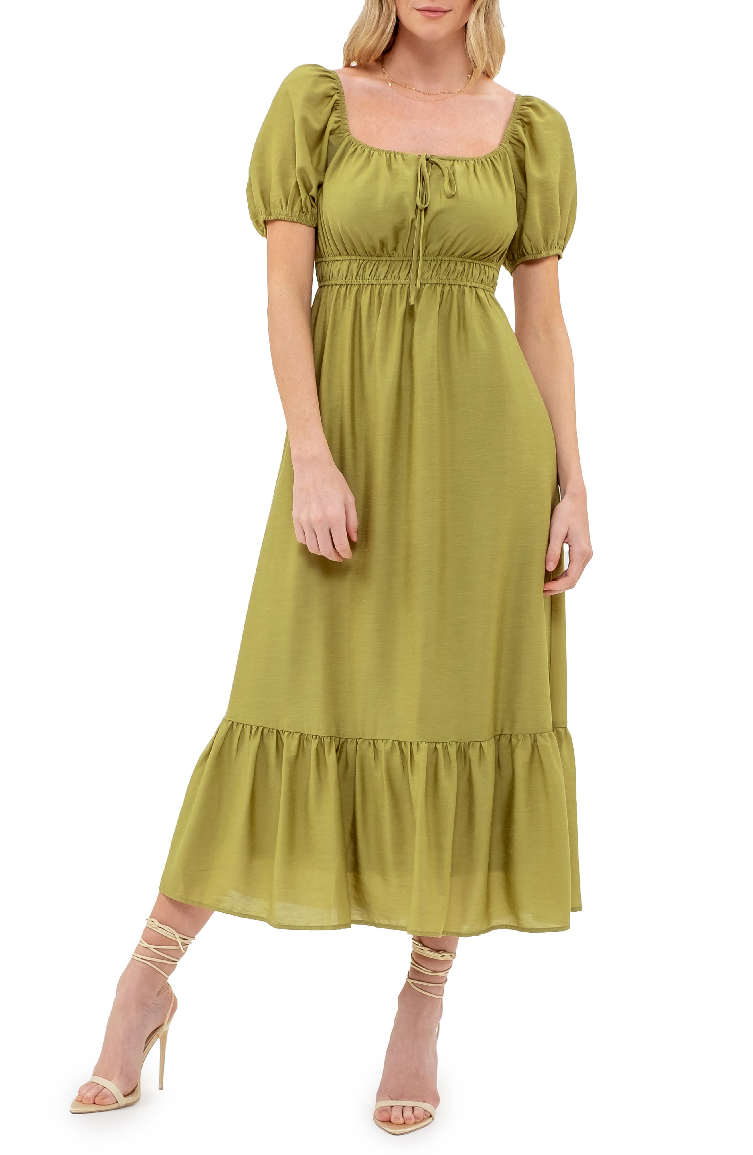 AUGUST SKY Square Neck Midi Dress