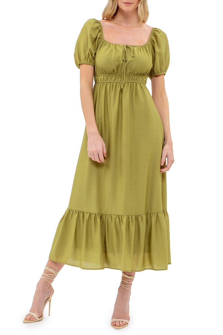 Square Neck Midi Dress, Main, color, LIGHT OLIVE