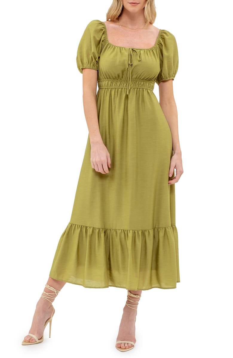 AUGUST SKY Square Neck Midi Dress, Main, color, Light Olive