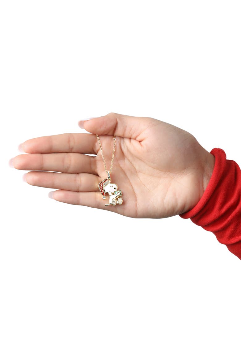Snoopy Christmas Necklace for Women, Clear and Red Crystals, 16"+2", Alternate, color, Gold