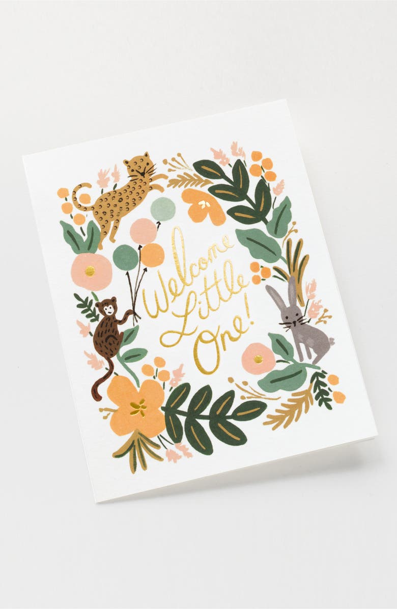 Rifle Paper Co. Welcome Little One Newborn Greeting Card, Alternate, color, Multi White