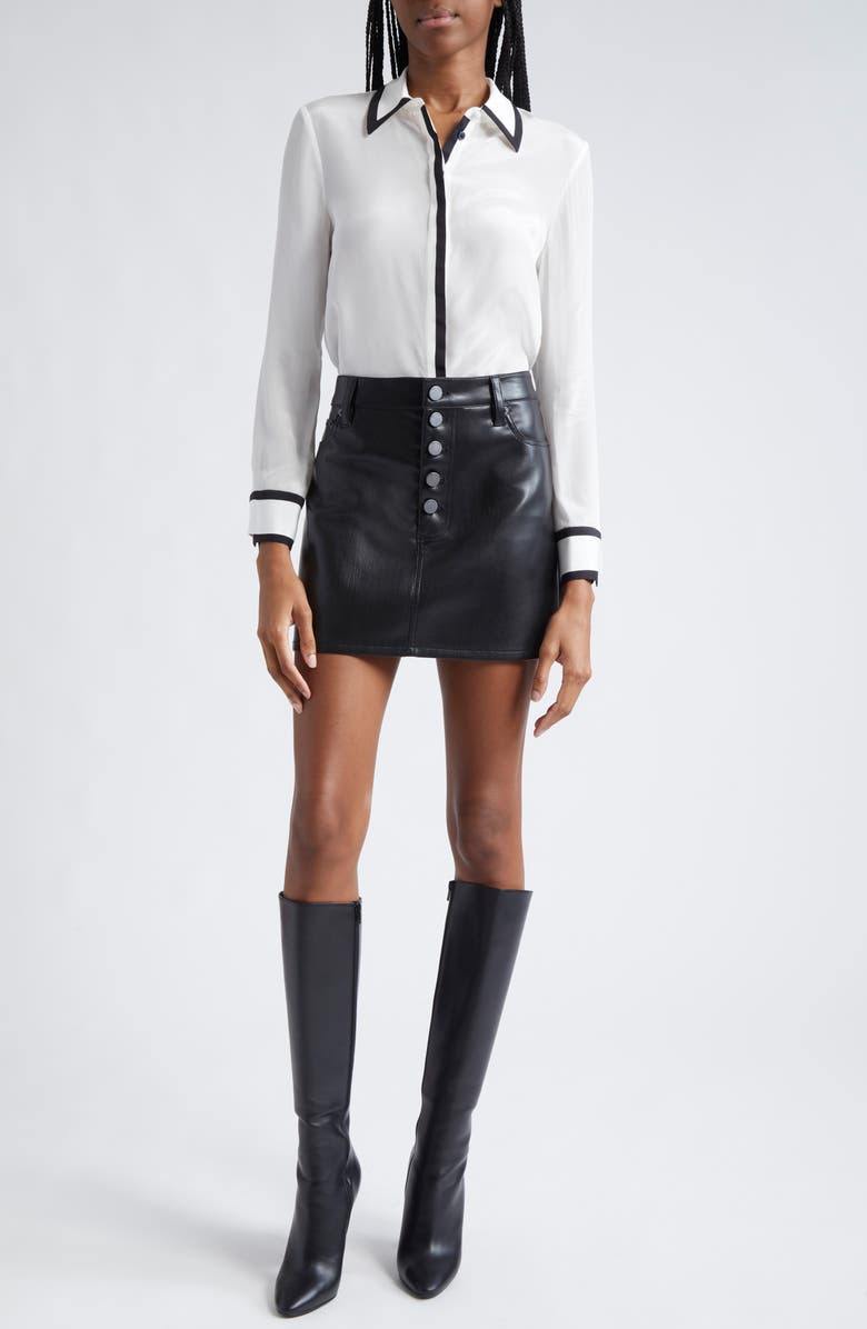 Alice + Olivia Joss Button Front Faux Leather Miniskirt, Alternate, color,