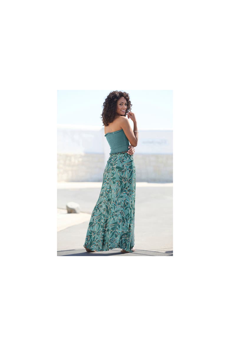 Paperbag Maxi Skirt, Alternate, color, Teal Print