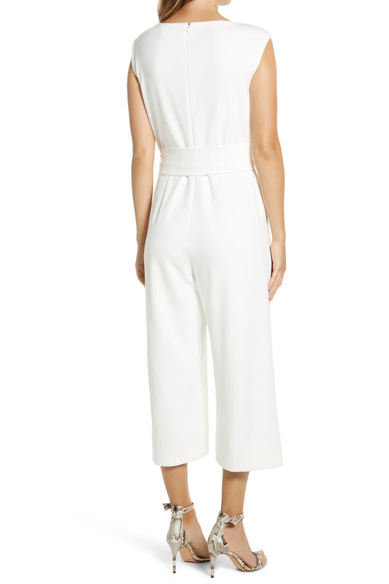 Side Tie Crepe Crop Jumpsuit, Alternate, color, IVORY