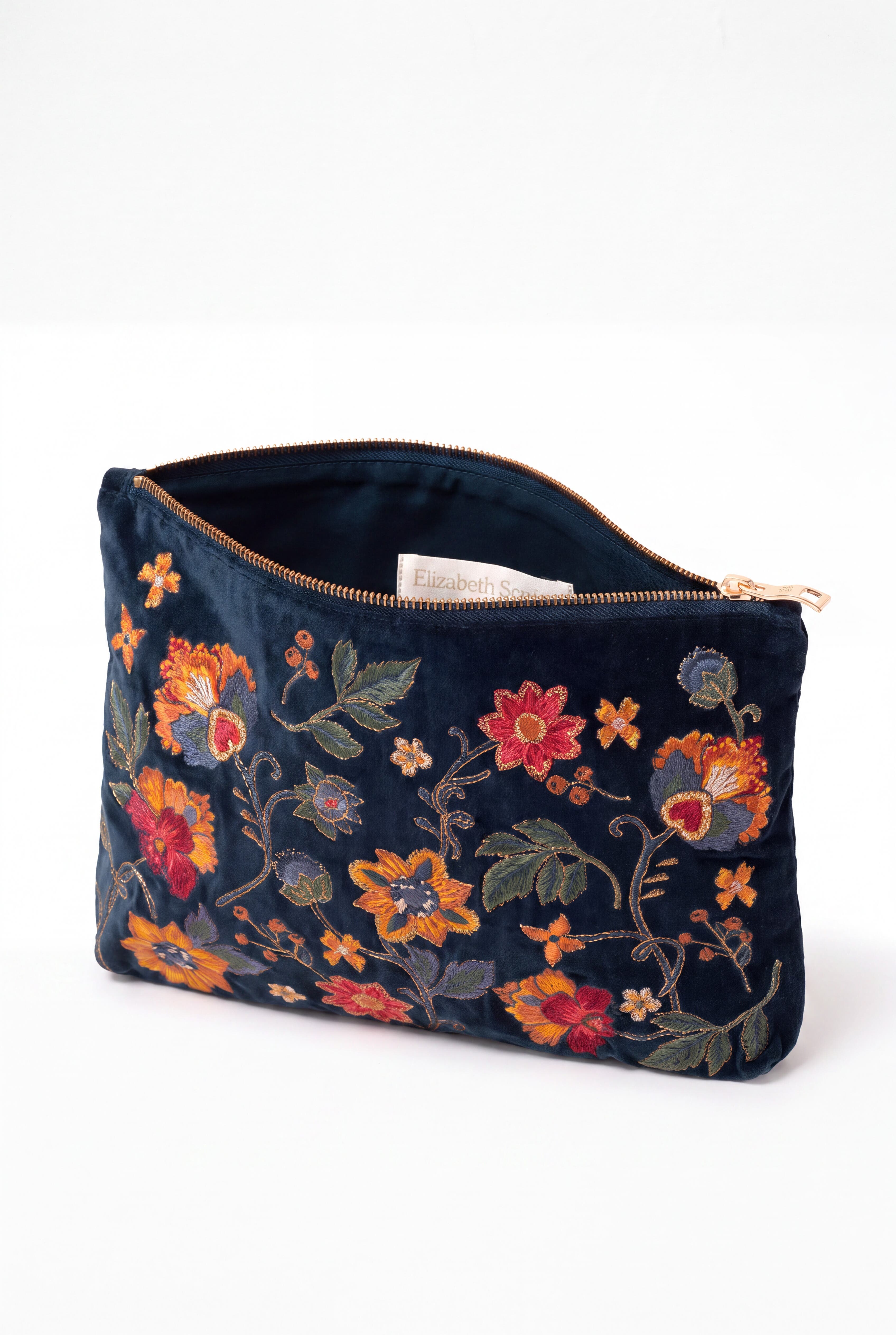 Botanical Garden Velvet Everyday Pouch, Alternate, color, Ink Blue