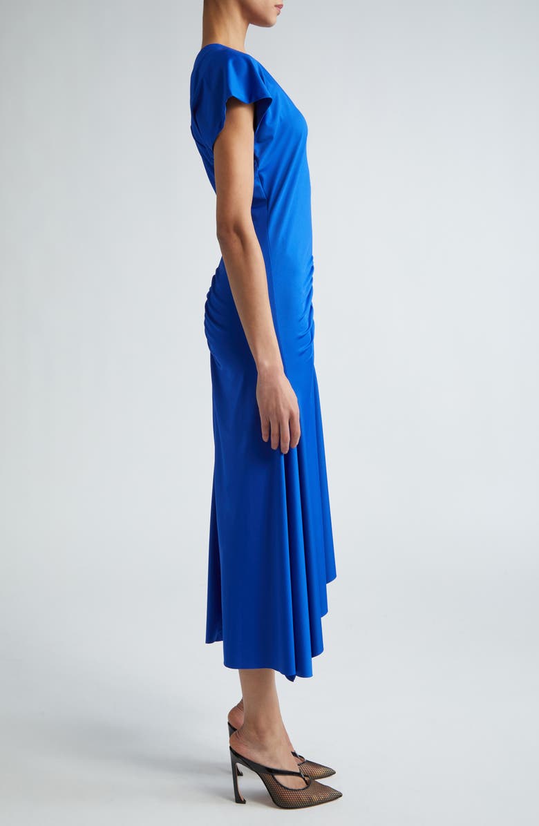 Victoria Beckham Asymmetric Hem Ruched Jersey Midi Dress, Alternate, color, 