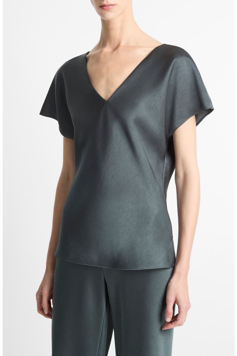 Cap Sleeve V-Neck Top, Alternate, color, MALACHITE