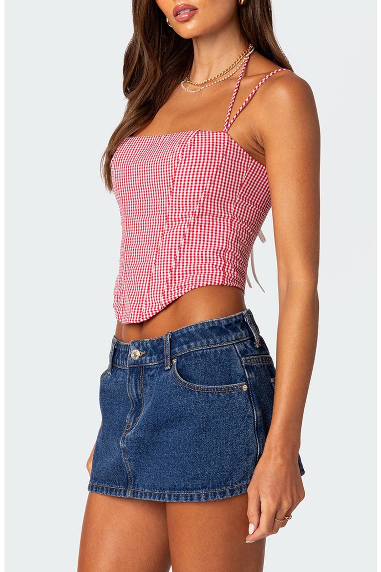 Pippa Gingham Lace-Up Back Corset Top, Alternate, color, RED