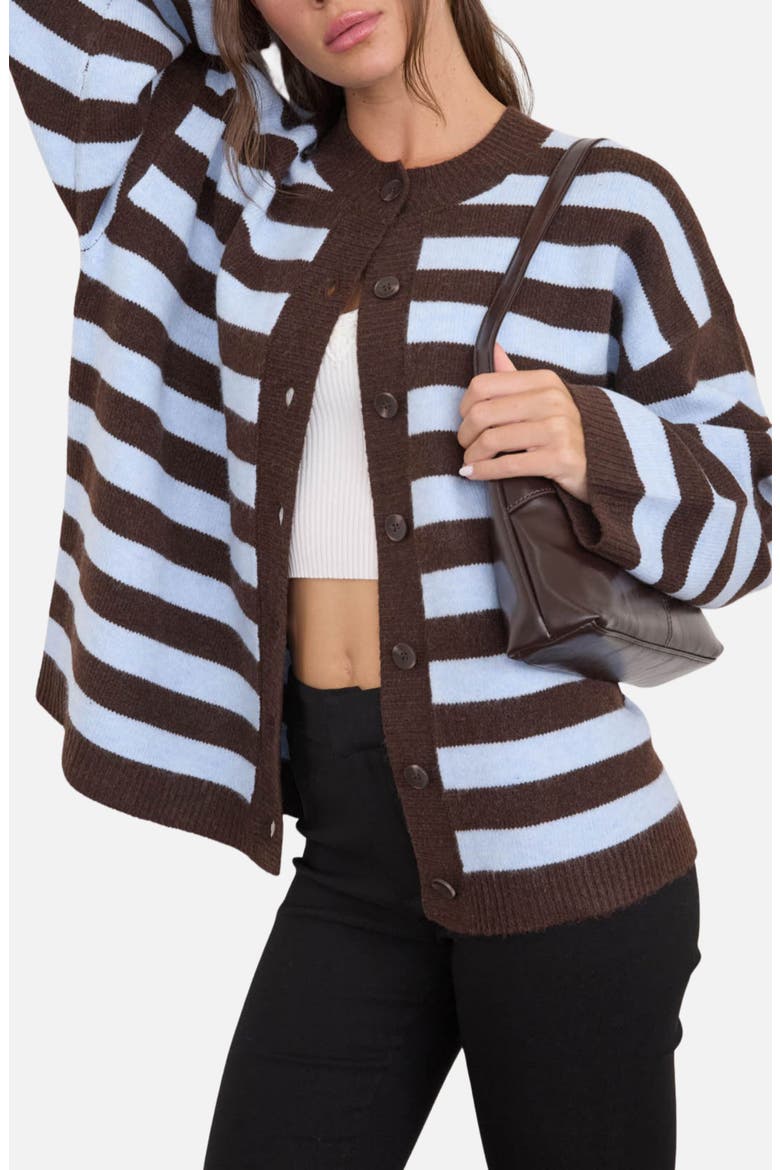 Striped Boxy Cardigan, Alternate, color, DARK BROWN