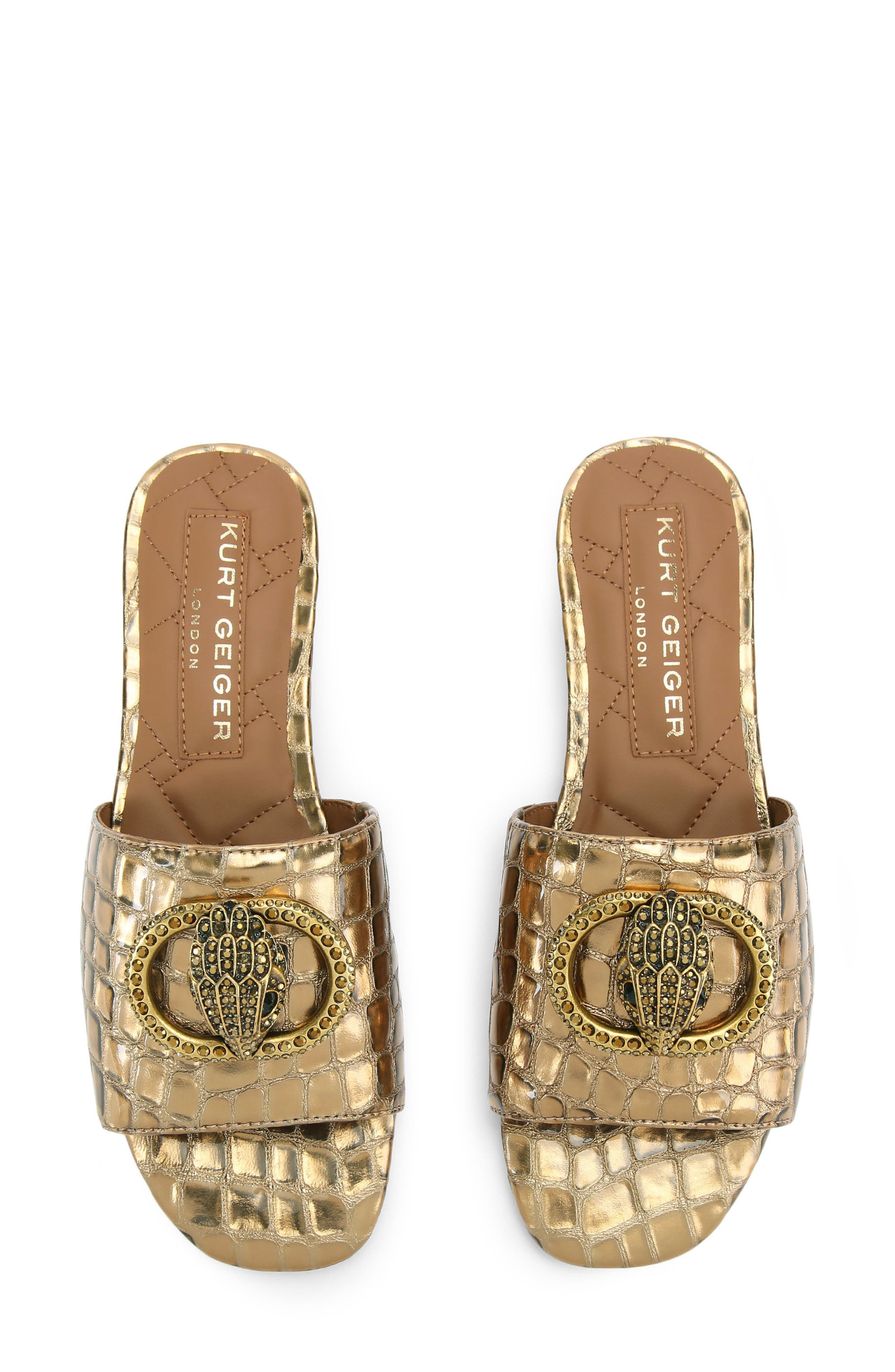 Kurt Geiger London Chelsea Croc Embossed Slide Sandal, Alternate, color, Gold