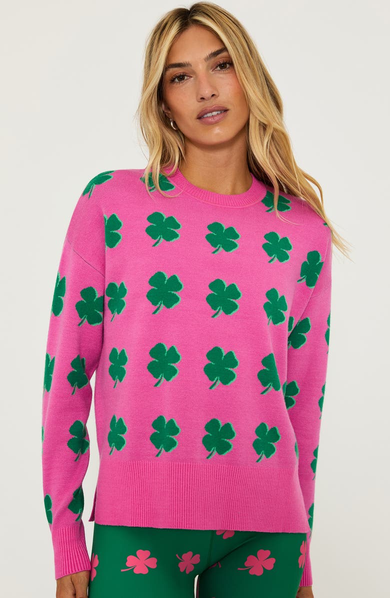 Beach Riot Callie Clover Jacquard Crewneck Sweater, Alternate, color, 