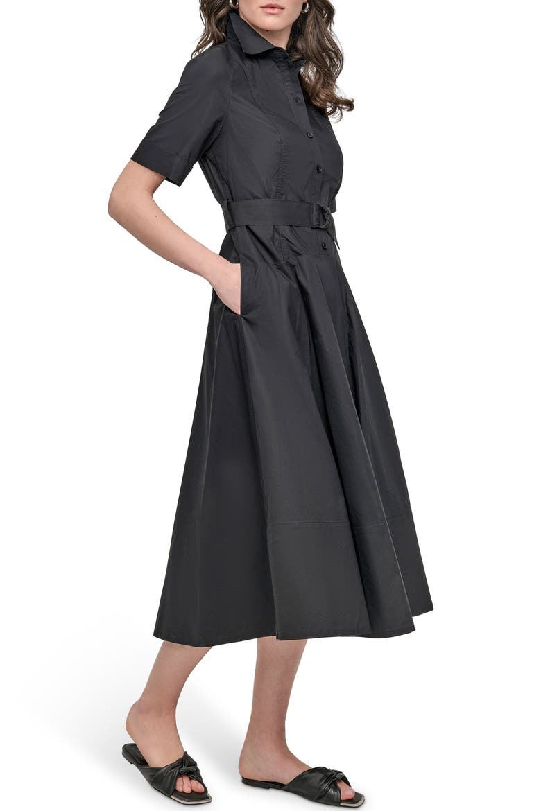 Short Sleeve Drop Waist Cotton Shirtdress, Alternate, color, BLACK