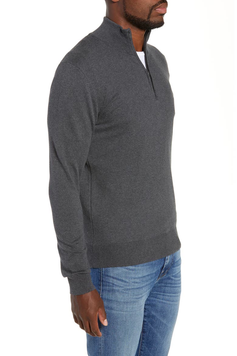 Stretch Cotton Quarter Zip Sweater, Alternate, color, CHARCOAL