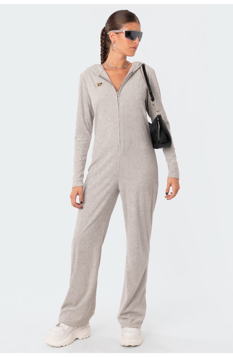 EDIKTED Hooded Terry Lounge Jumpsuit, Alternate, color, 