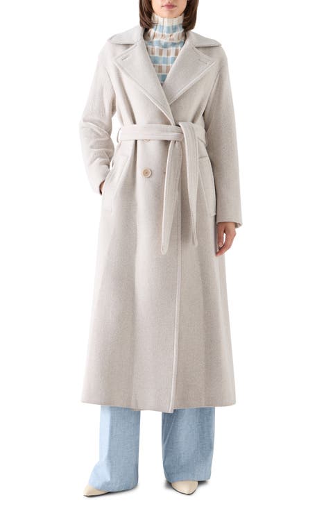Herringbone Wool Blend Maxi Coat