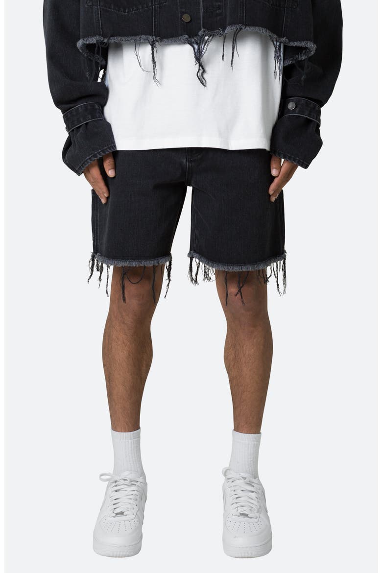Frayed Denim Shorts, Main, color, WASHED BLACK