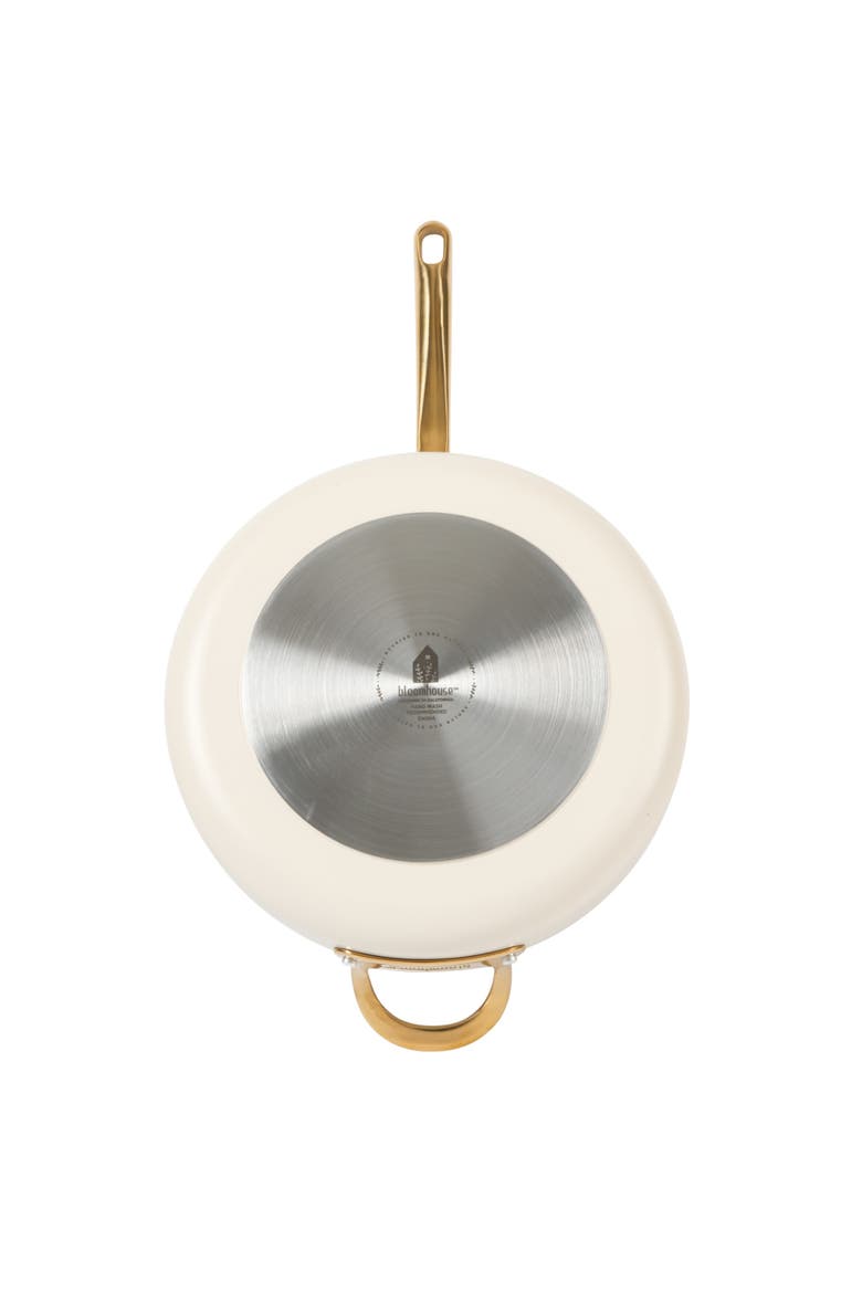 6 QT Heavy Duty Aluminum Premium PFA Free Ceramic Nonstick Sauté/Deep Frying Pan Skillet with Lid, Alternate, color, Linen White with Gold Handle