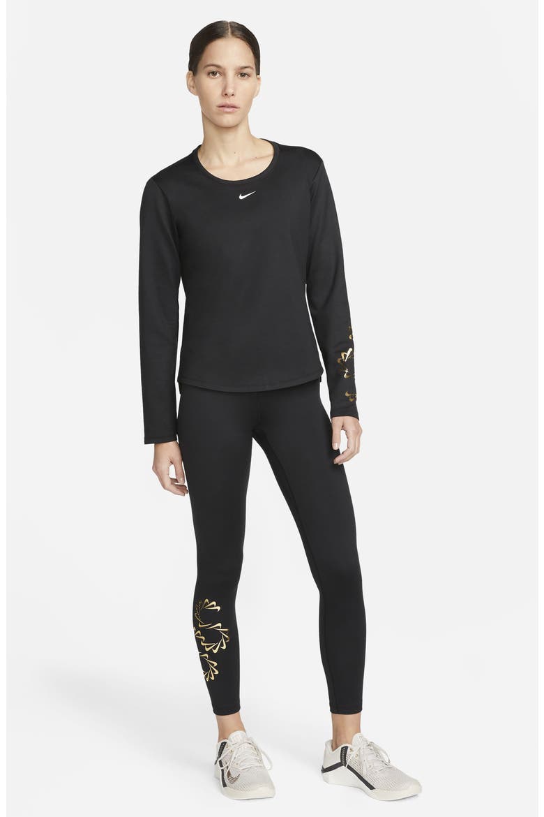 Therma-FIT One Graphic Training Leggings, Alternate, color, BLACK/ WHITE