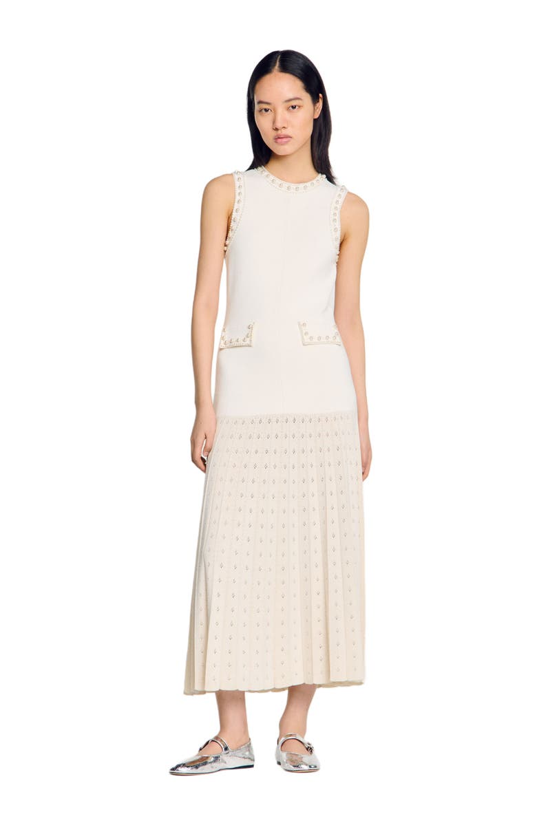 SANDRO Pearl bead knit maxi dress, Alternate, color, 
