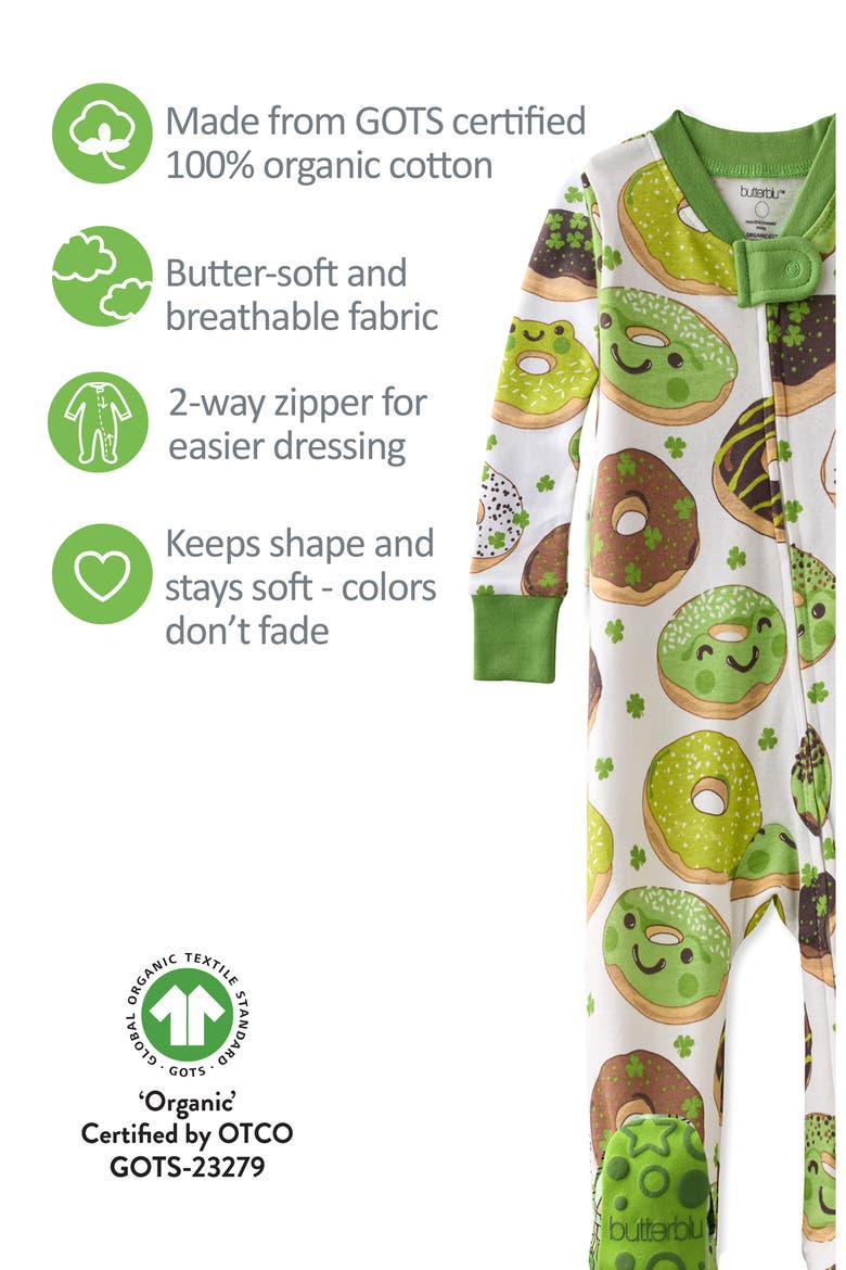 Cruz One-Piece Fitted Organic Cotton Footie Pajamas, Alternate, color, FROGGIE SWEETS