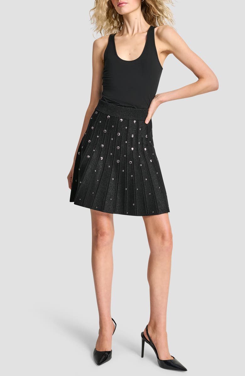 DKNY Studded Metallic Miniskirt, Alternate, color, Black