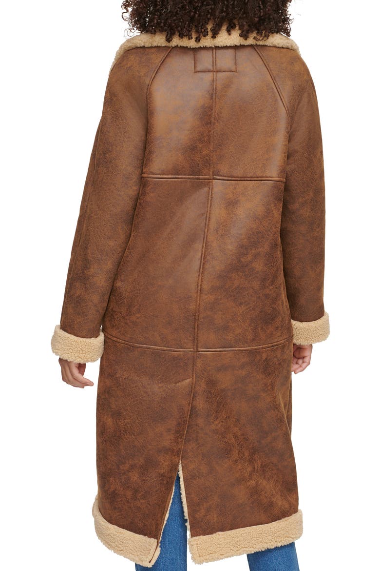 Notch Collar Faux Shearling Coat, Alternate, color, BROWN/ SESAME