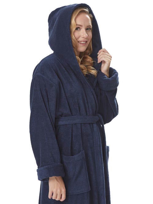 Arus Womens Gots Certified Oganic Cotton Long Hooded Robe In Blue