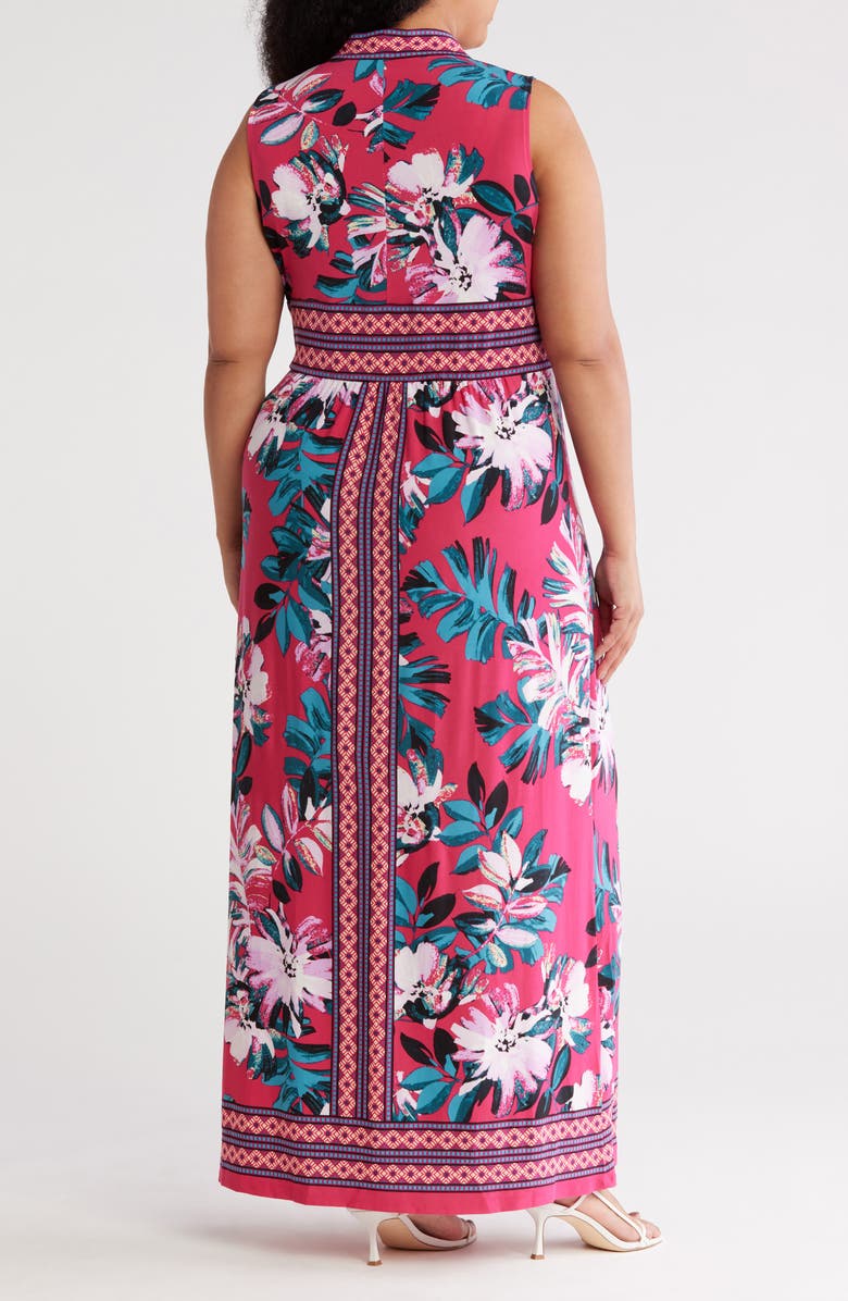 London Times Border Print Sleeveless Jersey Maxi Dress, Alternate, color, Fuchsia