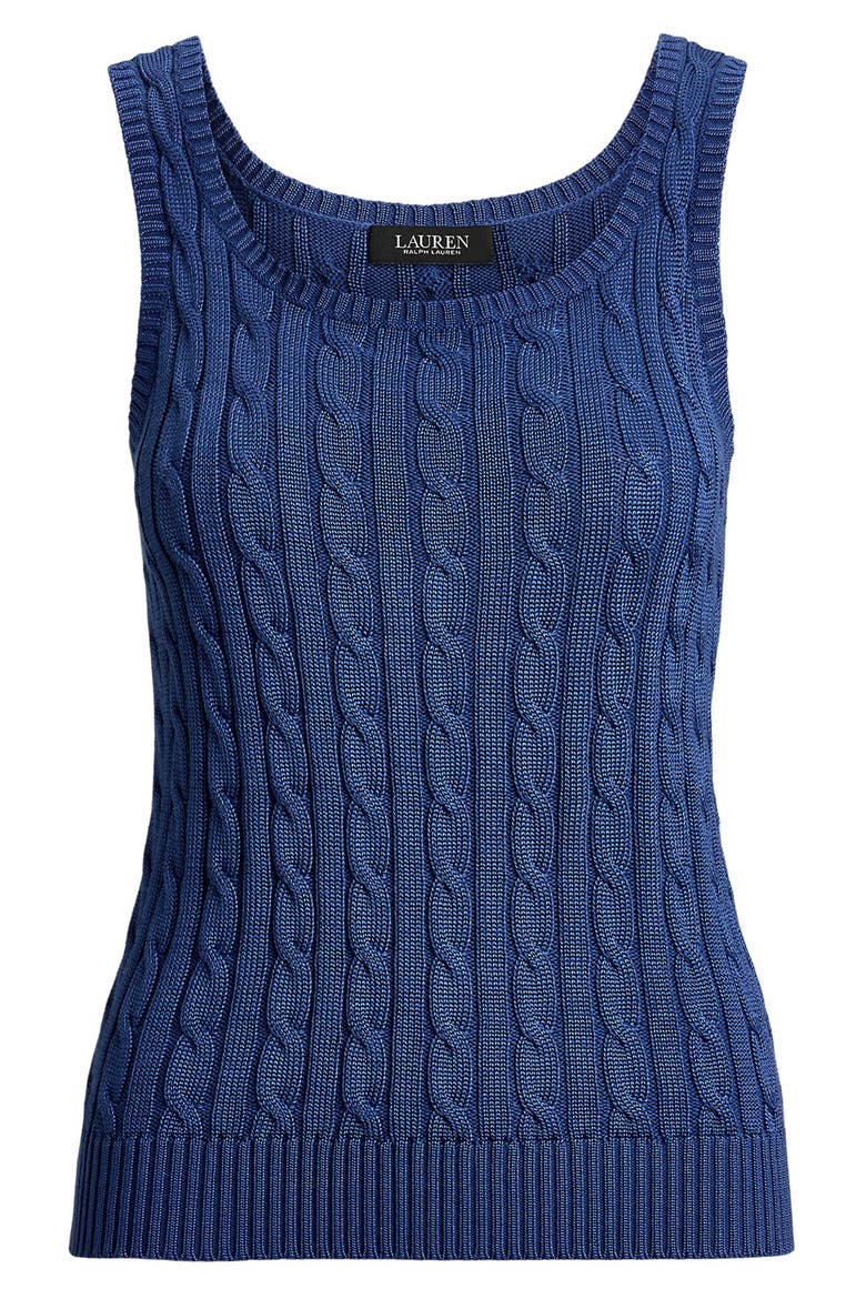 Cable Stitch Cotton Blend Tank, Alternate, color, INKY BLUE