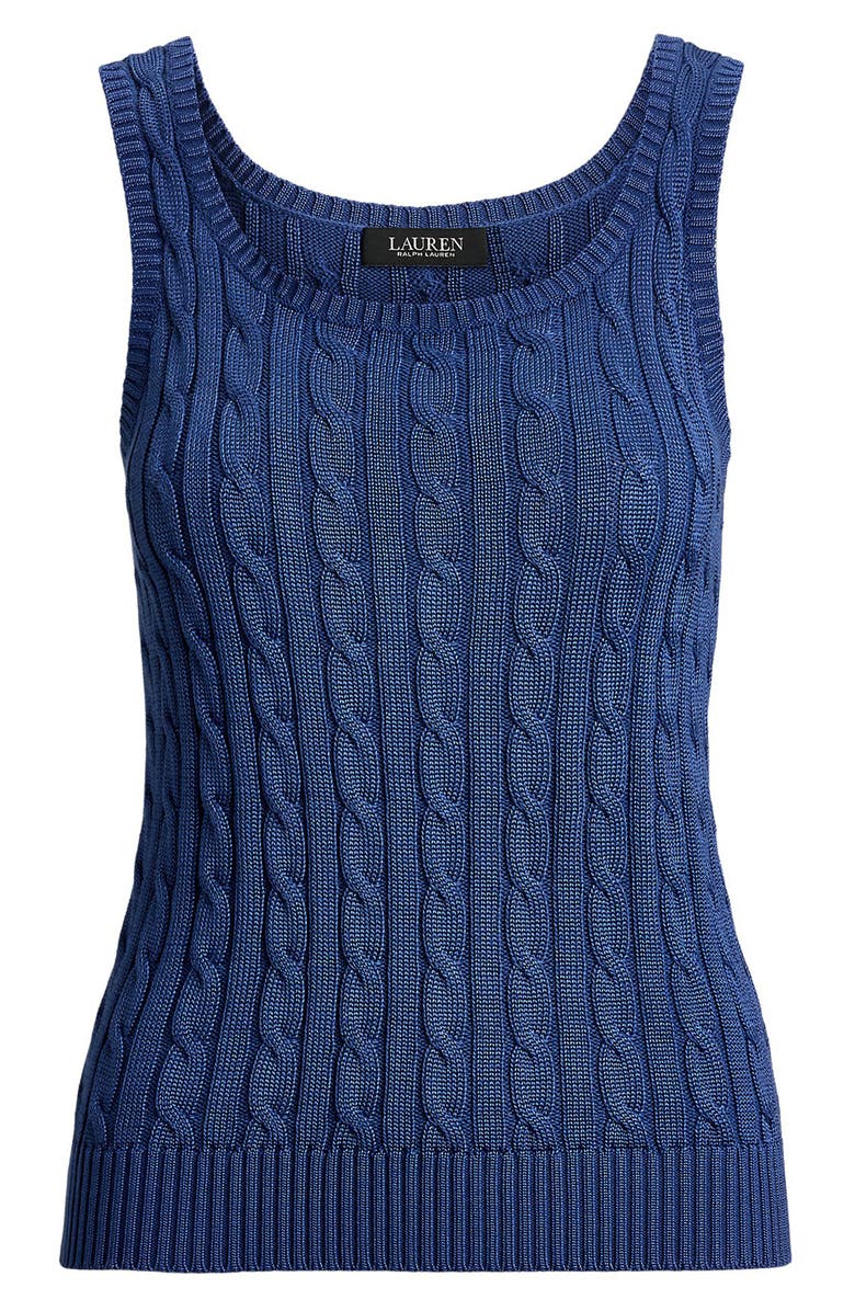Lauren Ralph Lauren Cable Stitch Cotton Blend Tank, Alternate, color, Inky Blue