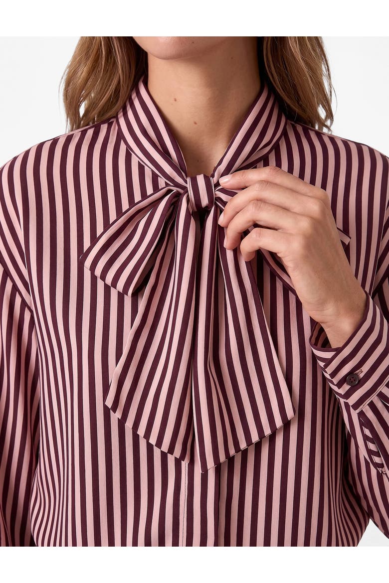 Long Sleeve Tie Neck Striped Shirt, Alternate, color, PINK STRIPE