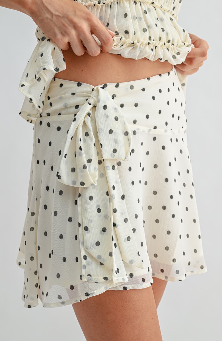 All in Favor Polka Dot Side Tie Miniskirt, Alternate, color, Ivory Black Dot