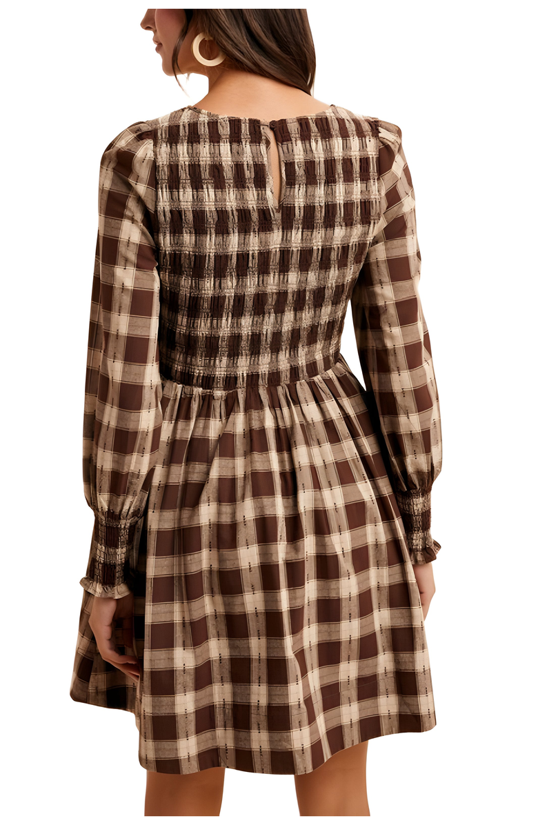Knit and Lounge Smocked Plaid Long Sleeve Mini Dress, Alternate, color, 