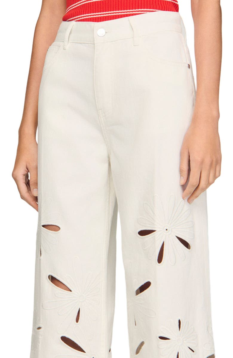 SANDRO Wide-leg embroidered jeans, Alternate, color, White