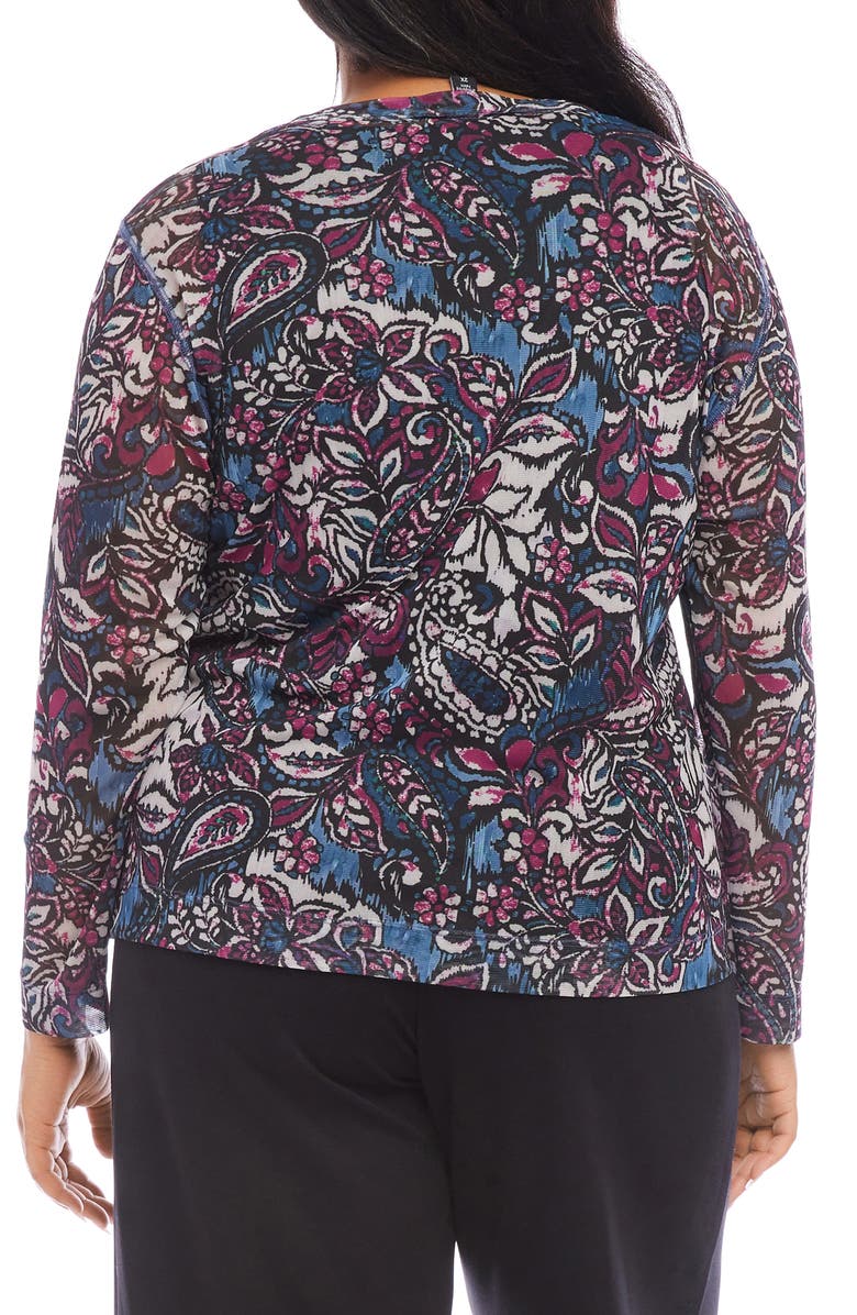 Karen Kane Paisley Print Long Sleeve Mesh Top, Alternate, color, 