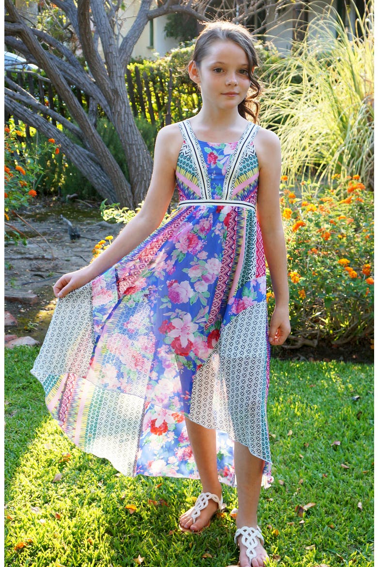 Kids' High-Low Maxi Dress, Alternate, color, BLUE MULTI