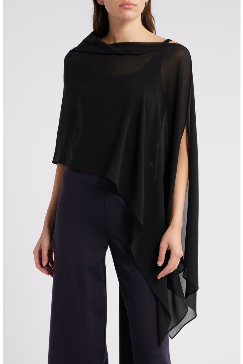 Asymmetric Sheer Silk Wrap, Main, color, BLACK