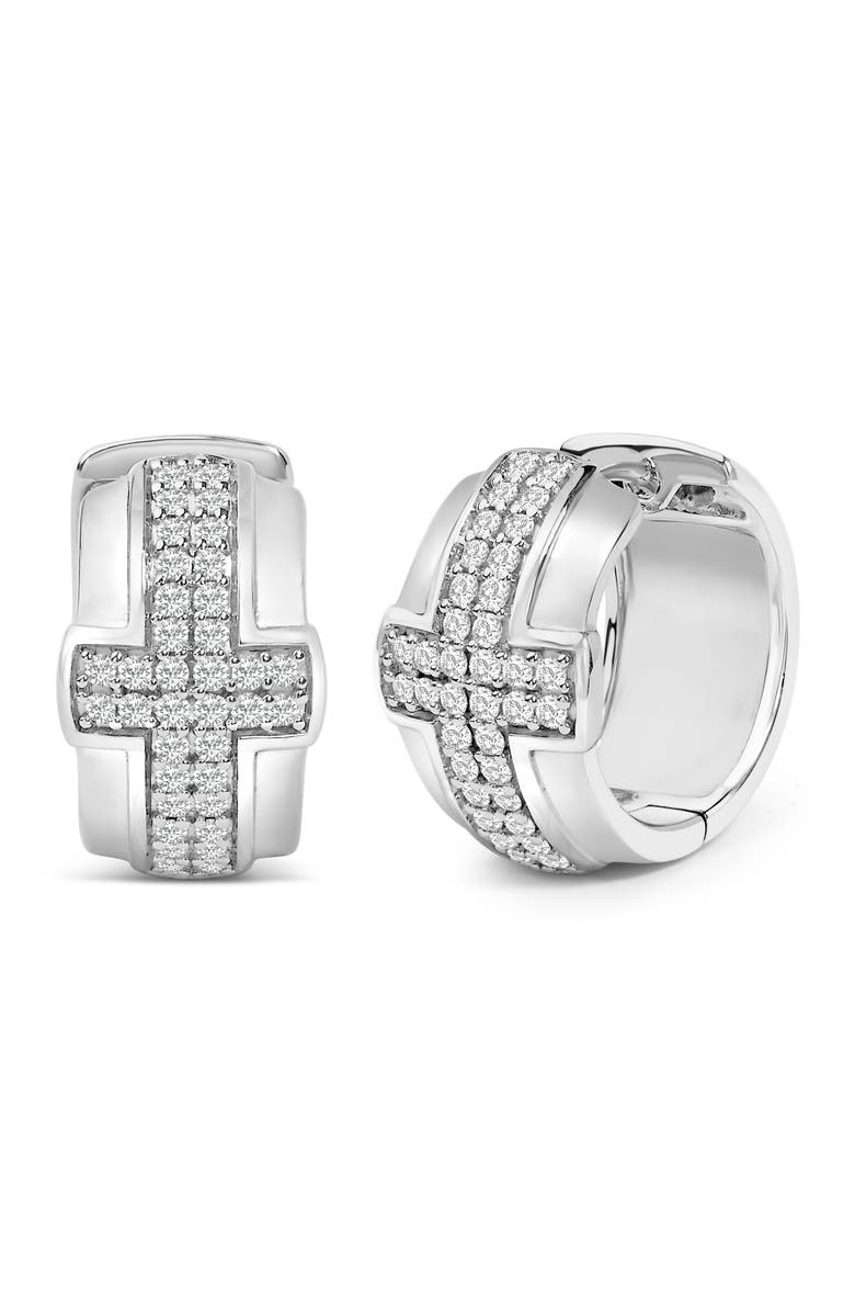 Haus of Brilliance .925 Sterling Silver 1/2 Cttw Diamond Cross Domed Huggy Hoop Earrings, Alternate, color, White
