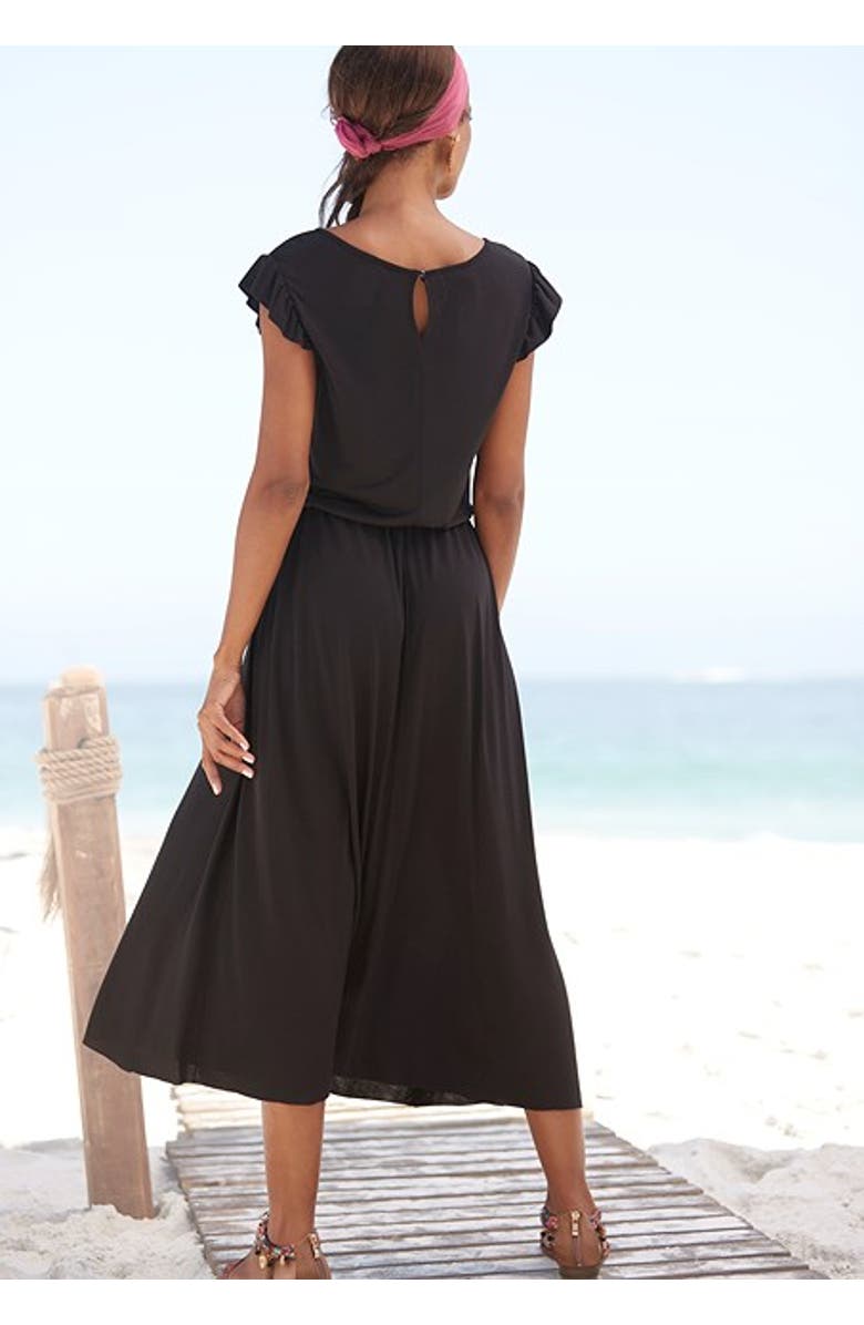 LASCANA Women's Flutter Sleeve Dress, Alternate, color, Black