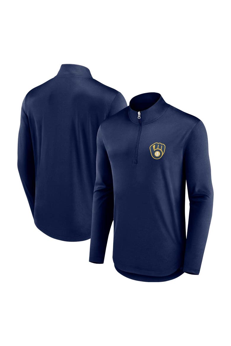 Men's Fanatics Branded Navy Milwaukee Brewers Quarterback Quarter-Zip Top, Main, color, Navy