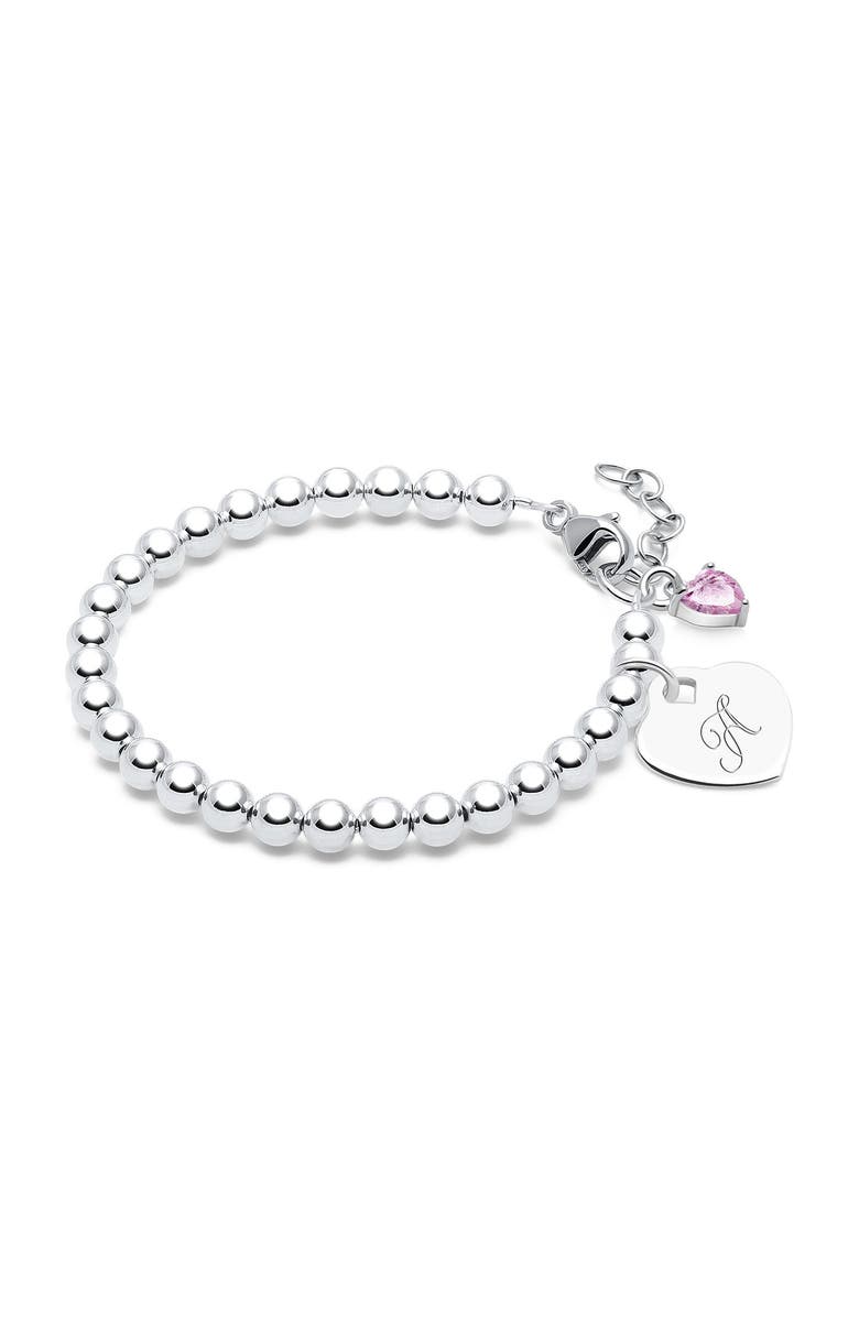 Tiny Blessings Sterling Silver 4mm Beads & Engraved Initial 6.25" Bracelet, Main, color, Silver - A