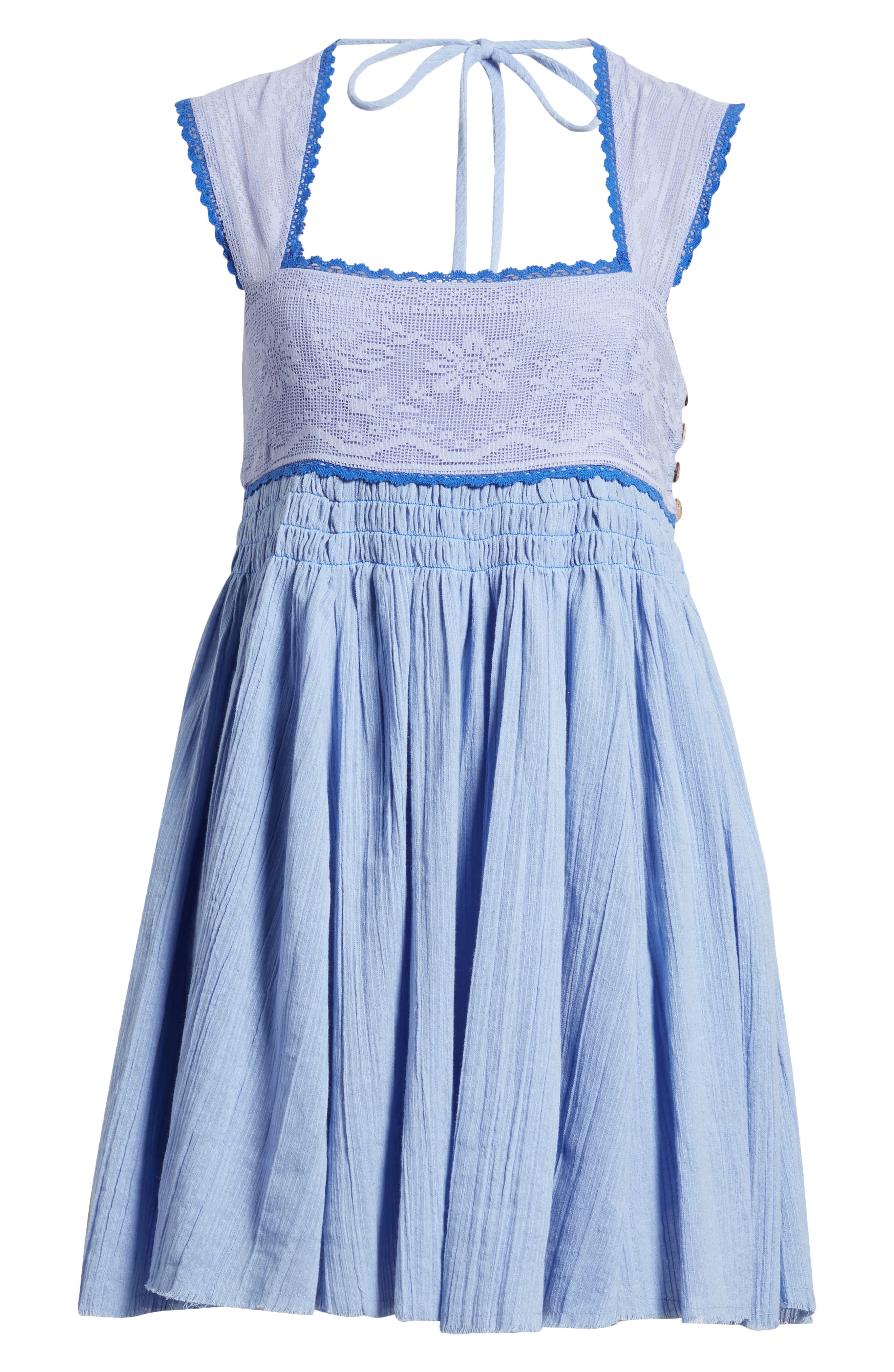 free people heartland mini dress blue Free People Heartland Cotton Babydoll Minj Dress Blue Heron