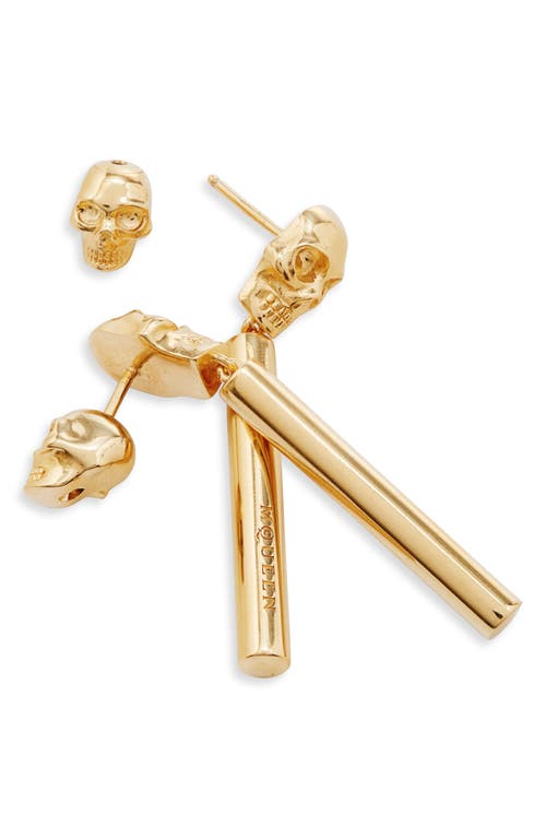 Alexander Mcqueen Skull Liner Drop Earrings In Shiny Gold