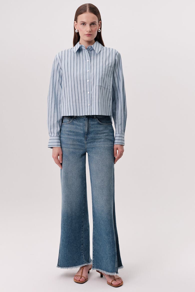 Kaylie Collar Side Slit Striped Shirt, Alternate, color, Multi Color