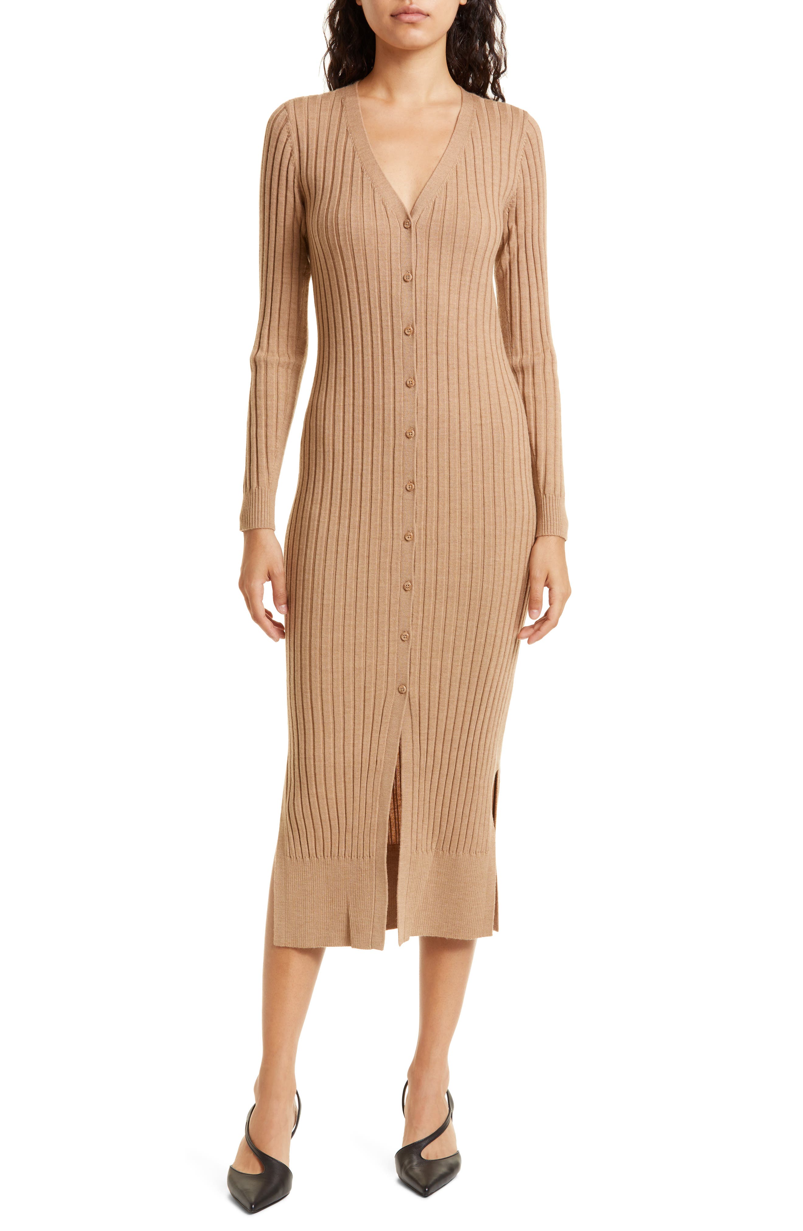 club monaco knit dress Rib Button-Up Wool Sweater (Women) Parents of tweens attending weddings or formal events