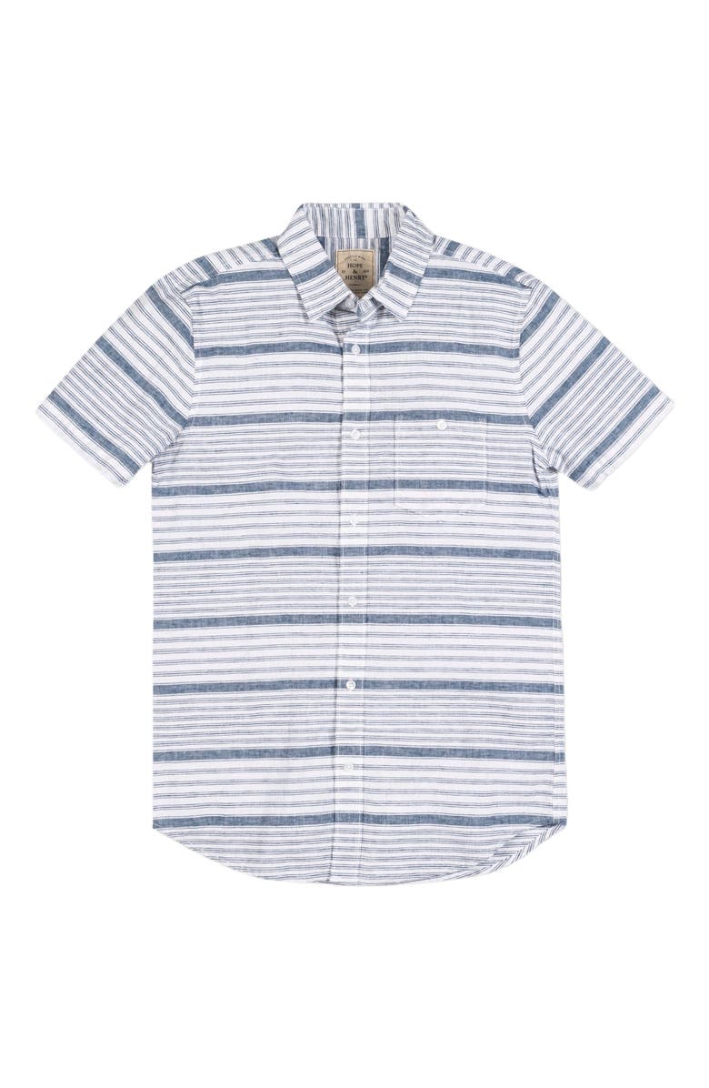 Hope & Henry Men's Linen Short Sleeve Button Down Shirt, Alternate, color, Dark Blue Variegated Stripe