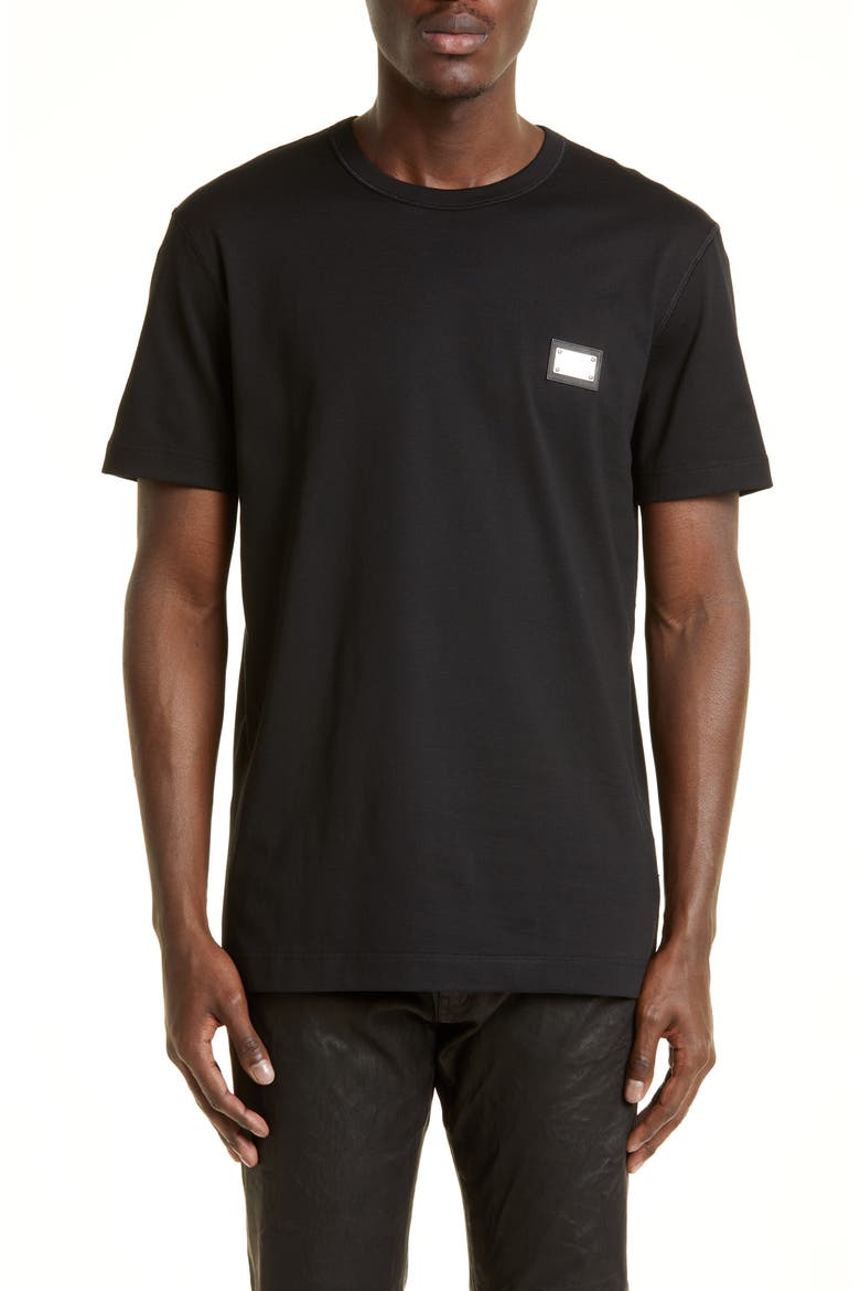 Logo Plate Crewneck Cotton T-Shirt, Main, color, BLACK