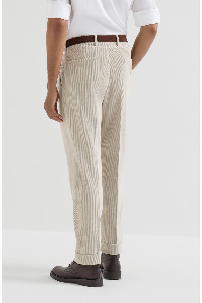Garment-dyed trousers in cotton corduroy with pleat, Alternate, color, White