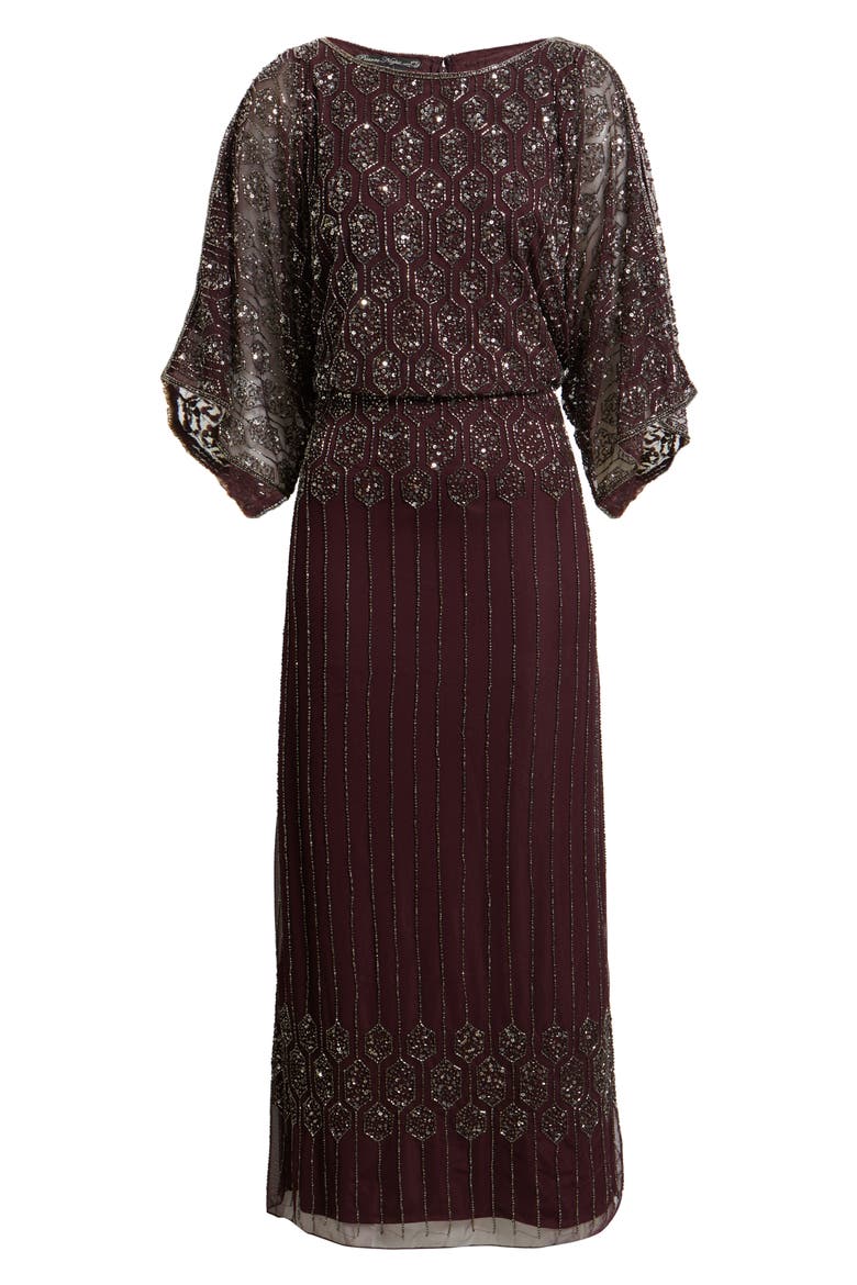 Beaded Blouson Split Sleeve Gown, Alternate, color, WINE