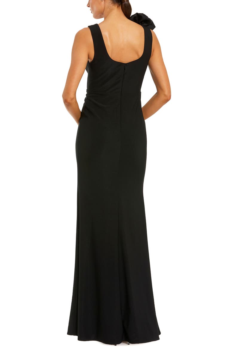 Mac Duggal Beaded Scoop Neck Jersey Gown With 3D Flower, Alternate, color, Black